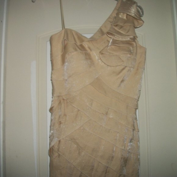 SWEET BEIGE SEMI RUFFLES TIERED ONE SHOULD DRESS 4 - Picture 2 of 6